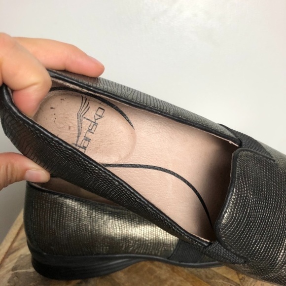 Dansko Gold Addy Metallic Lizard Leather Loafers Women Size 36 or 6 - Picture 6 of 8